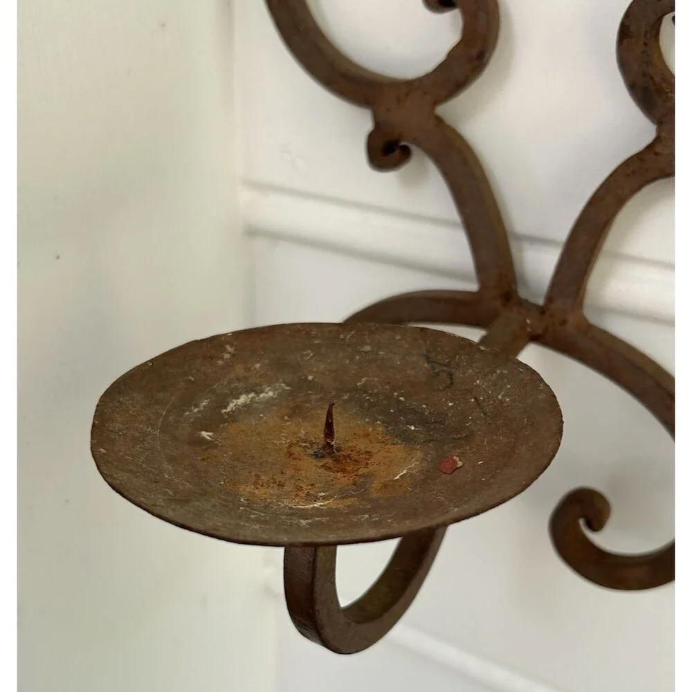 Vintage HEAVY Metal Candle Wall Sconce - 2 Available